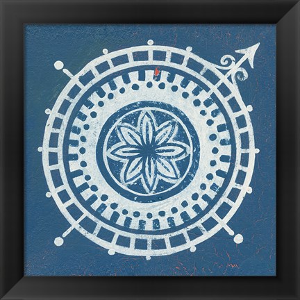 Framed Indigo Gild Compass Rose III Print