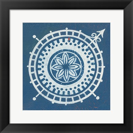 Framed Indigo Gild Compass Rose III Print