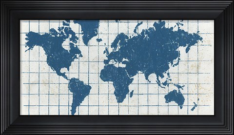 Framed Indigo Gild World Map I Print