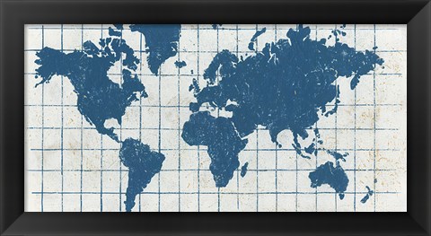 Framed Indigo Gild World Map I Print