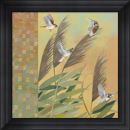 Framed Sparrows and Phragmates August Evening Print