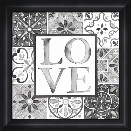 Framed Garden Getaway Patchwork I Love BW Print