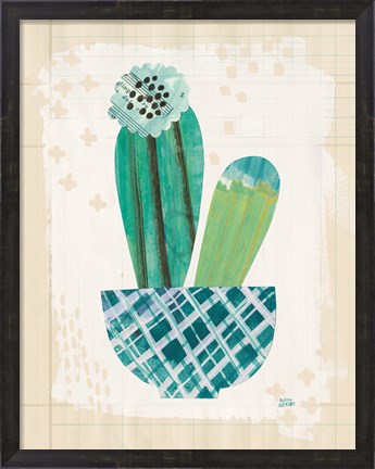 Framed Collage Cactus II on Graph Paper Teal Print