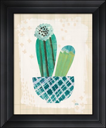 Framed Collage Cactus II on Graph Paper Teal Print