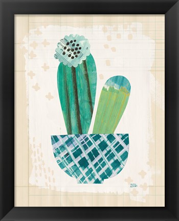 Framed Collage Cactus II on Graph Paper Teal Print