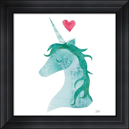 Framed Unicorn Magic II Heart Sq Green Print