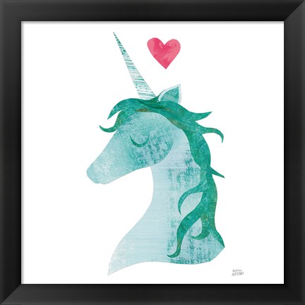 Framed Unicorn Magic II Heart Sq Green Print