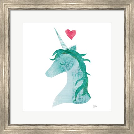 Framed Unicorn Magic II Heart Sq Green Print