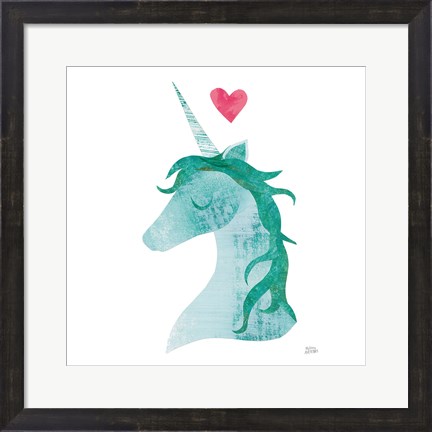 Framed Unicorn Magic II Heart Sq Green Print