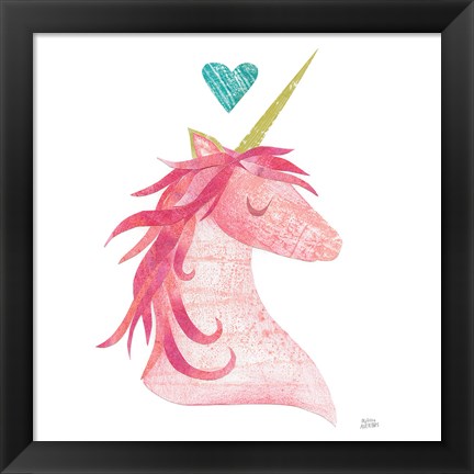Framed Unicorn Magic II Heart Sq Pink Print