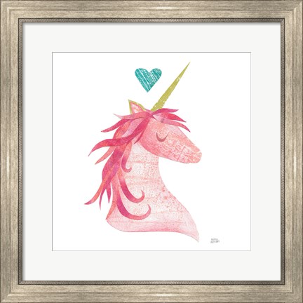 Framed Unicorn Magic II Heart Sq Pink Print