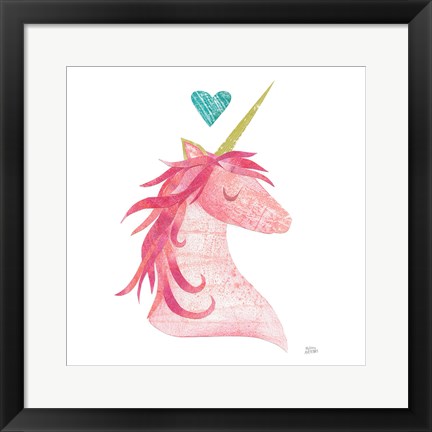 Framed Unicorn Magic II Heart Sq Pink Print