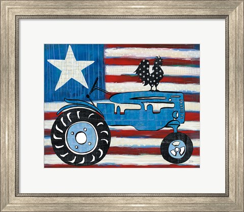 Framed Modern Americana Flag with Tractor Print