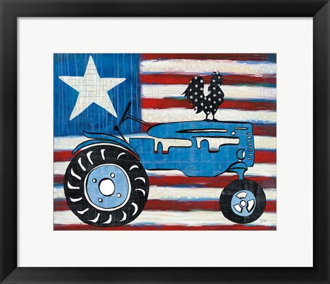 Framed Modern Americana Flag with Tractor Print