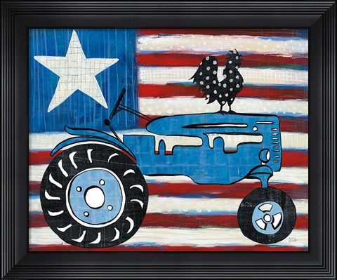 Framed Modern Americana Flag with Tractor Print