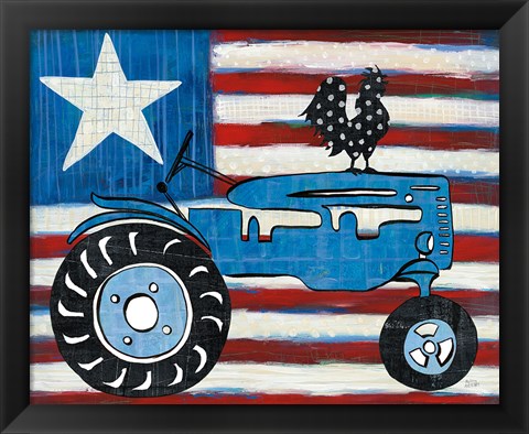 Framed Modern Americana Flag with Tractor Print