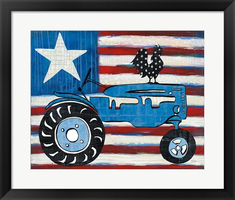 Framed Modern Americana Flag with Tractor Print