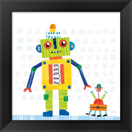 Framed Robot Party IV on Square Toys Print