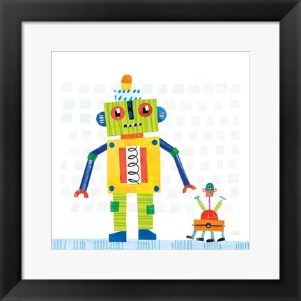 Framed Robot Party IV on Square Toys Print