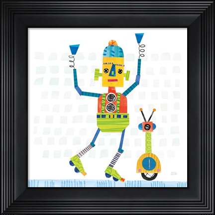 Framed Robot Party I on Square Toys Print