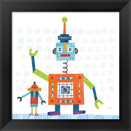 Framed Robot Party III on Square Toys Print