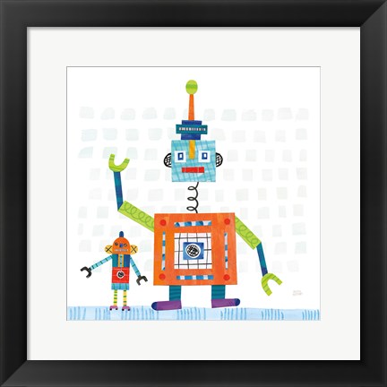 Framed Robot Party III on Square Toys Print