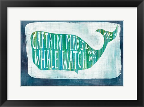 Framed Ahoy I with Words Blue Border Print