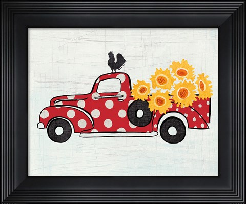 Framed Modern Americana Rooster Orange Flowers Print