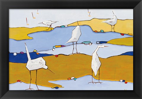 Framed Marsh Egrets VI Dark Sand Print