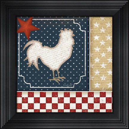 Framed Red White and Blue Rooster I Print