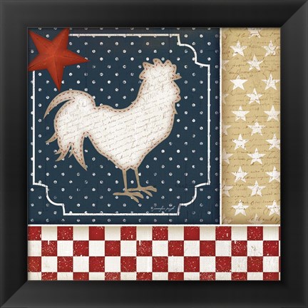 Framed Red White and Blue Rooster I Print