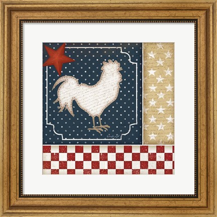 Framed Red White and Blue Rooster I Print