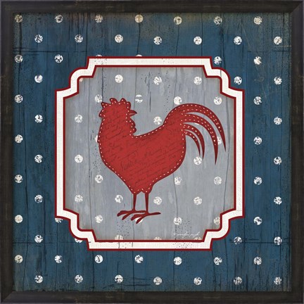Framed Red White and Blue Rooster X Print