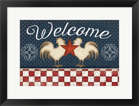 Framed Red White and Blue Rooster II Print