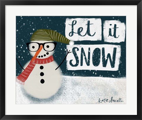 Framed Let It Snow Hipster Snowman Print