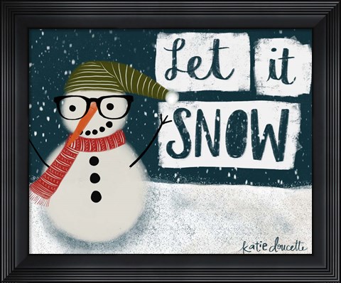 Framed Let It Snow Hipster Snowman Print