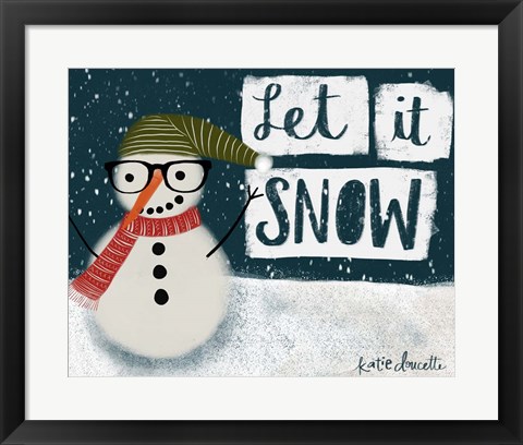 Framed Let It Snow Hipster Snowman Print