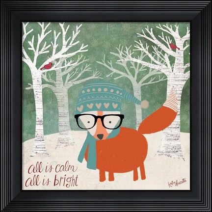 Framed Hipster Fox Christmas Trees Print