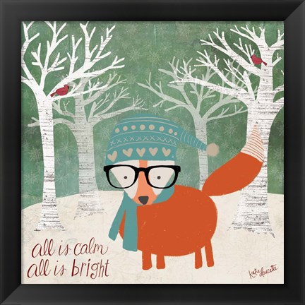 Framed Hipster Fox Christmas Trees Print