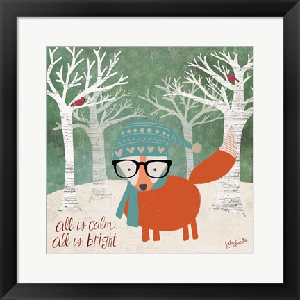 Framed Hipster Fox Christmas Trees Print