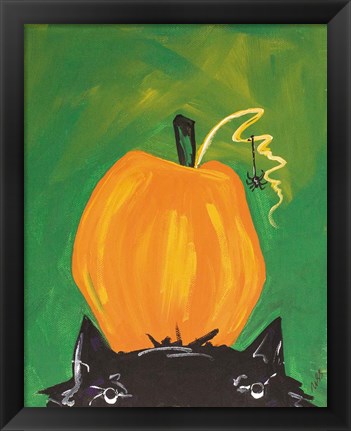 Framed Cat and Pumpkin Print
