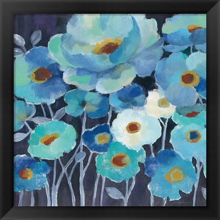 Framed Indigo Flowers II Print