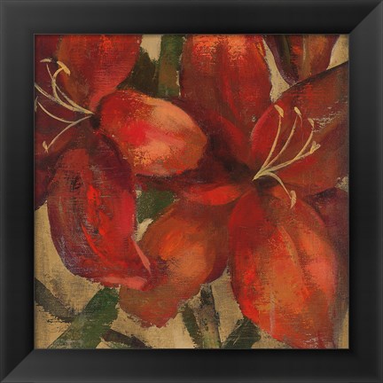 Framed Vivid Red Lily on Gold Crop Print