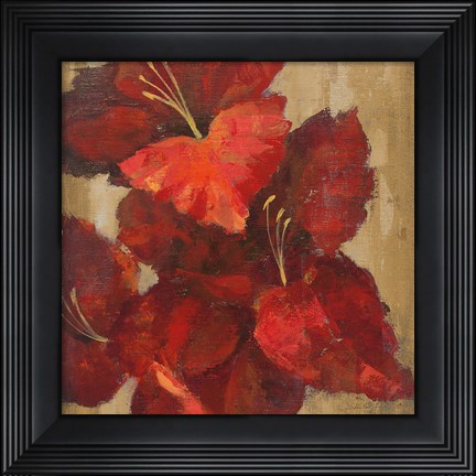 Framed Vivid Red Gladiola on Gold Crop Print