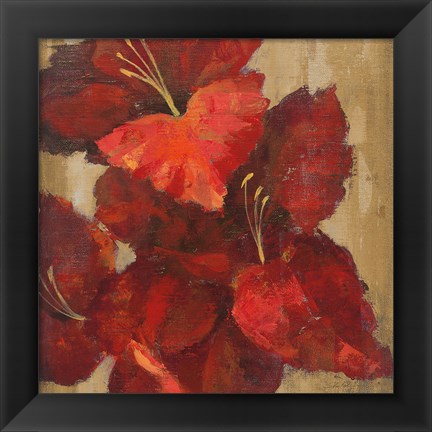 Framed Vivid Red Gladiola on Gold Crop Print