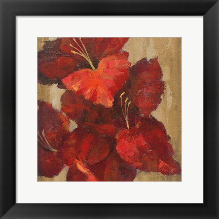 Framed Vivid Red Gladiola on Gold Crop Print