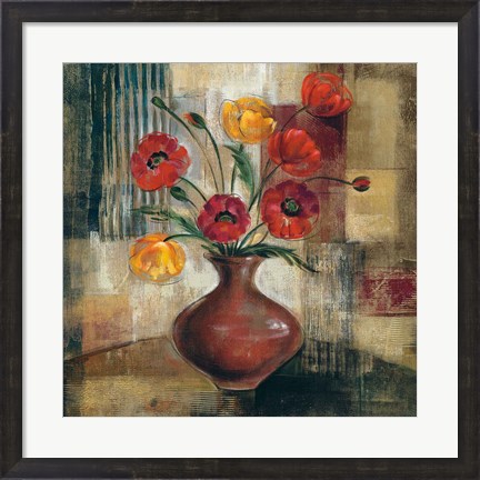 Framed Poppies in a Copper Vase I Print