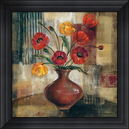 Framed Poppies in a Copper Vase I Print
