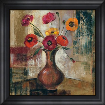 Framed Poppies in a Copper Vase II Print