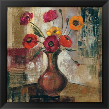 Framed Poppies in a Copper Vase II Print